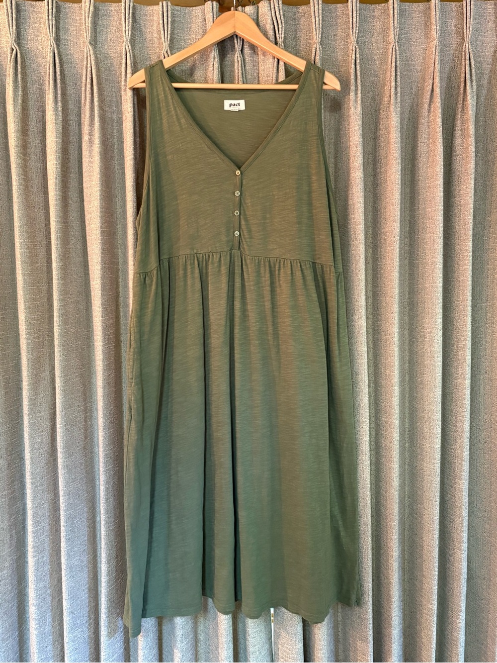 Pact Olive Sleeveless Button-Front Midi Dress